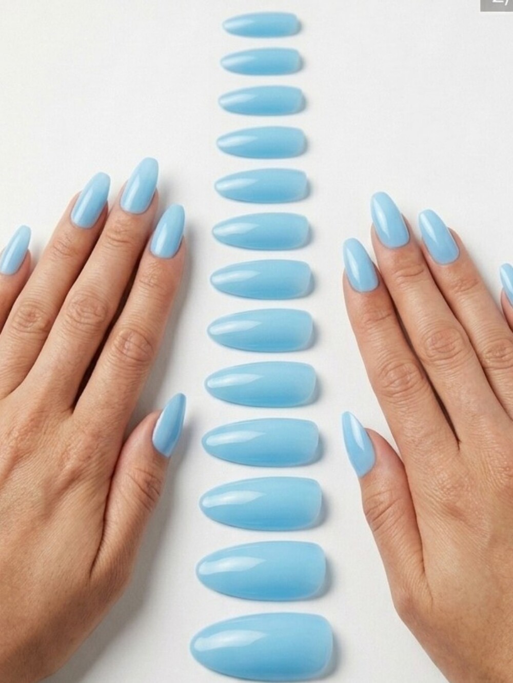 Light Blue Press-On Almond Nails - Pack of Reusable Tips 3 Set For $15 Bundle